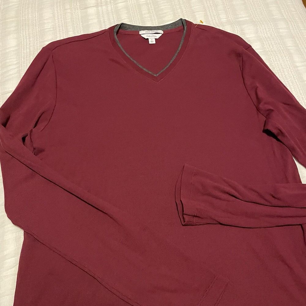 Liquid Cotton Calvin Klein Longsleeved Dark Red Burgundy Pullover Longsleeved M